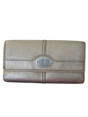 Vintage Fossil Maddox Metallic Gold Leather Slim Wallet Bifold